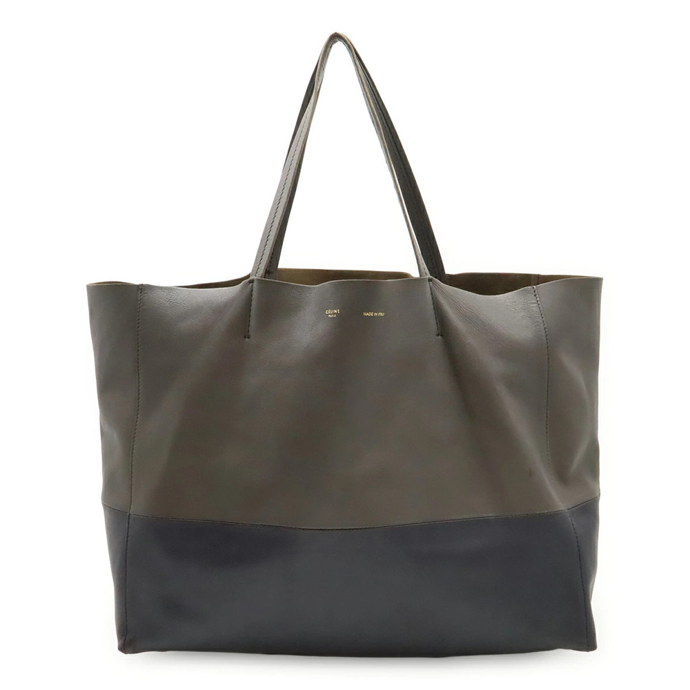Celine Horizontal Cabas Tote Bag Shoulder Two Tone Leather Dark Gray Navy Blue